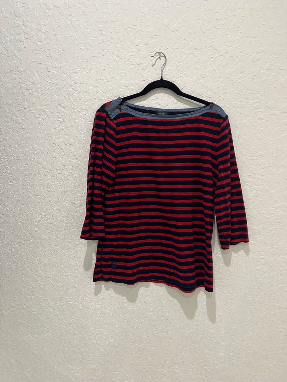 Ralph Lauren Navy and Red Striped Boatneck Top